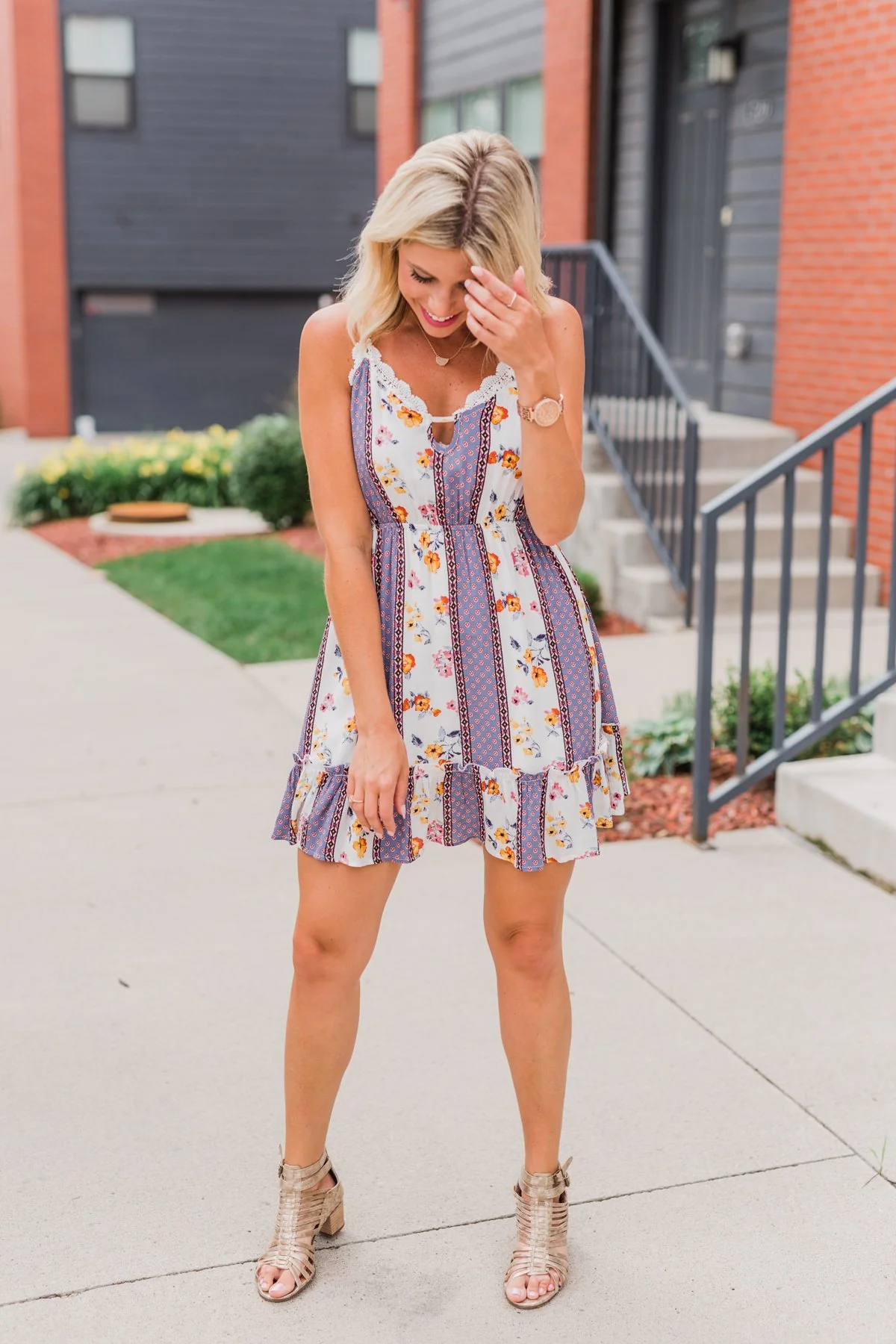 Call Me Cute Striped Floral Dress- Ivory & Dusty Blue - Image 13