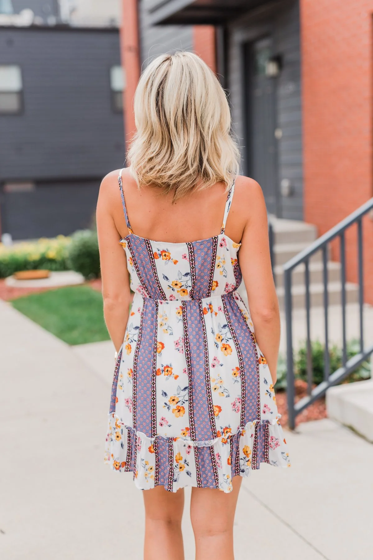 Call Me Cute Striped Floral Dress- Ivory & Dusty Blue - Image 9
