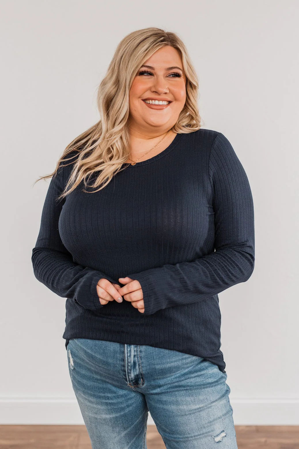 Call Me Soon Long Sleeve Top- Navy