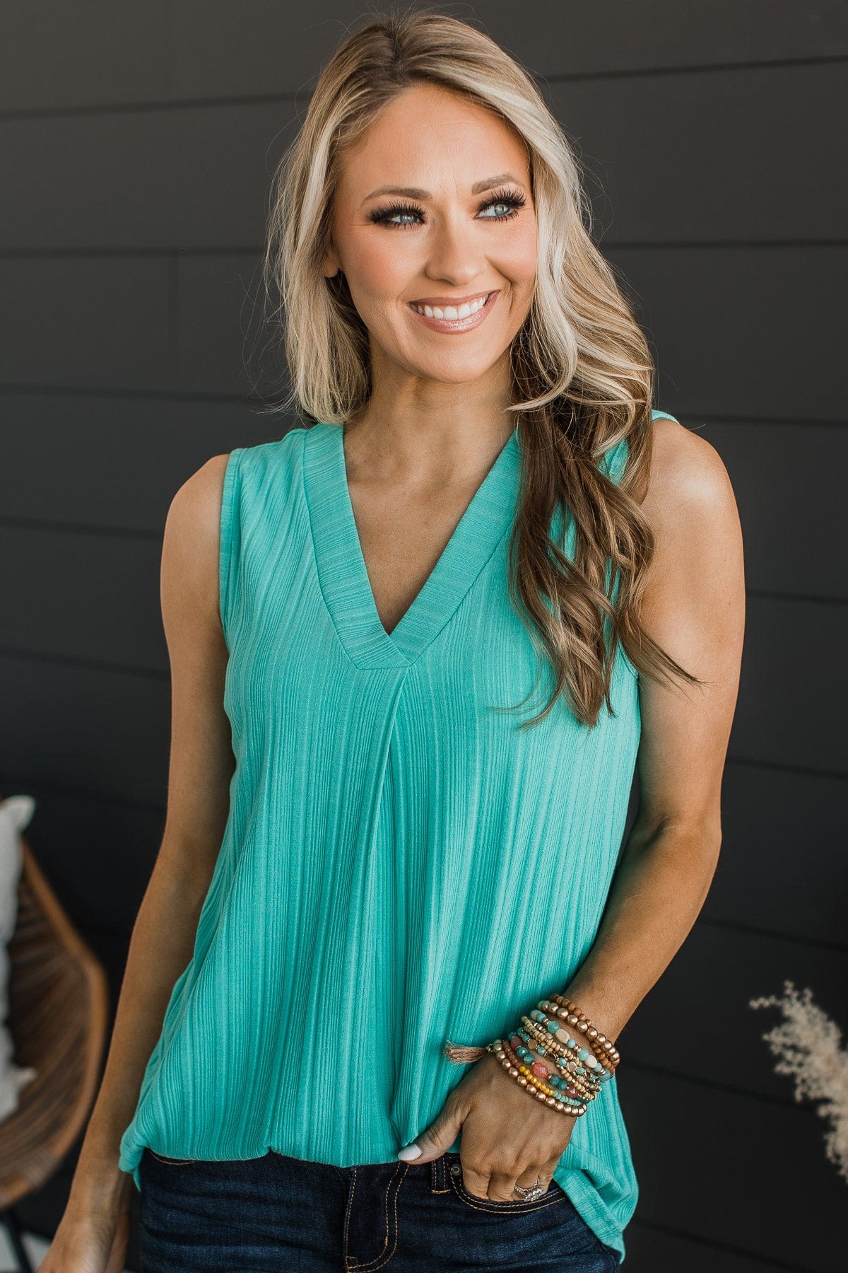 Call Me Yours Ribbed Knit Tank Top- Dark Mint - Image 3
