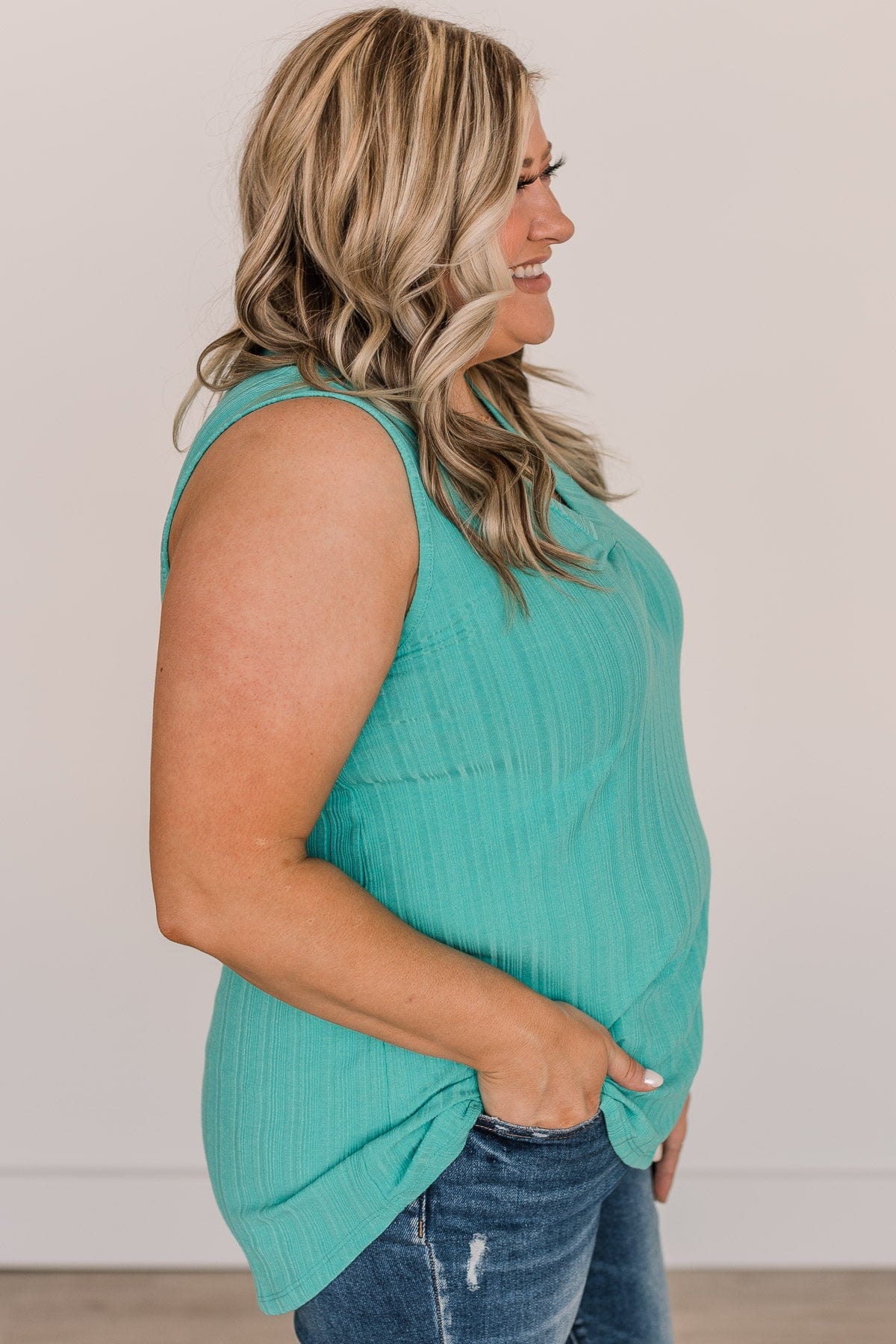 Call Me Yours Ribbed Knit Tank Top- Dark Mint - Image 6