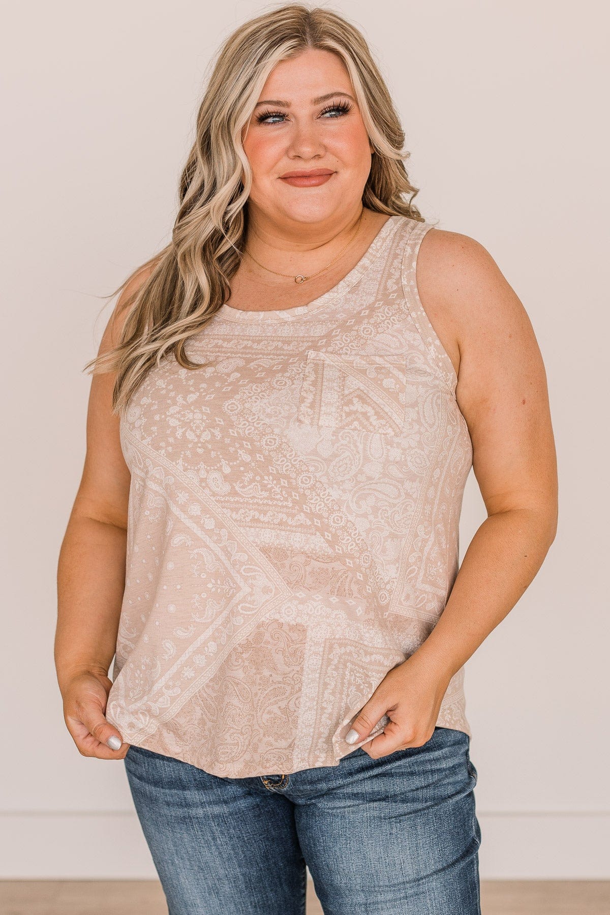 Call On You Printed Tank Top- Light Taupe - Image 4