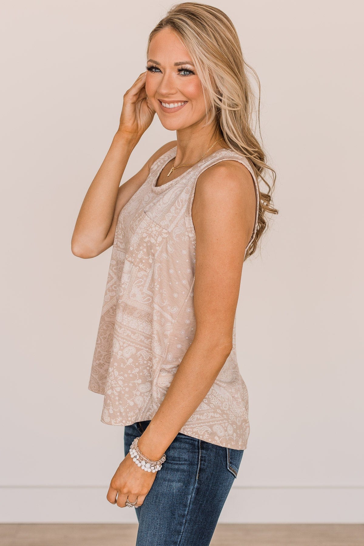 Call On You Printed Tank Top- Light Taupe - Image 5