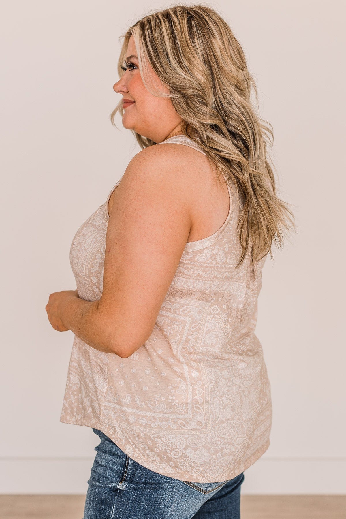 Call On You Printed Tank Top- Light Taupe - Image 6