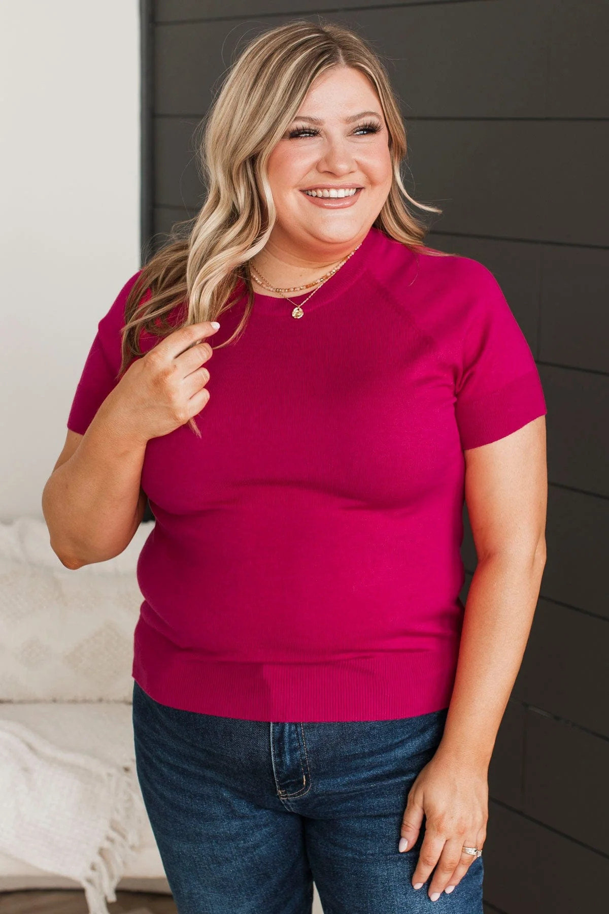 Call The Shots Knit Top- Deep Fuchsia - Image 6