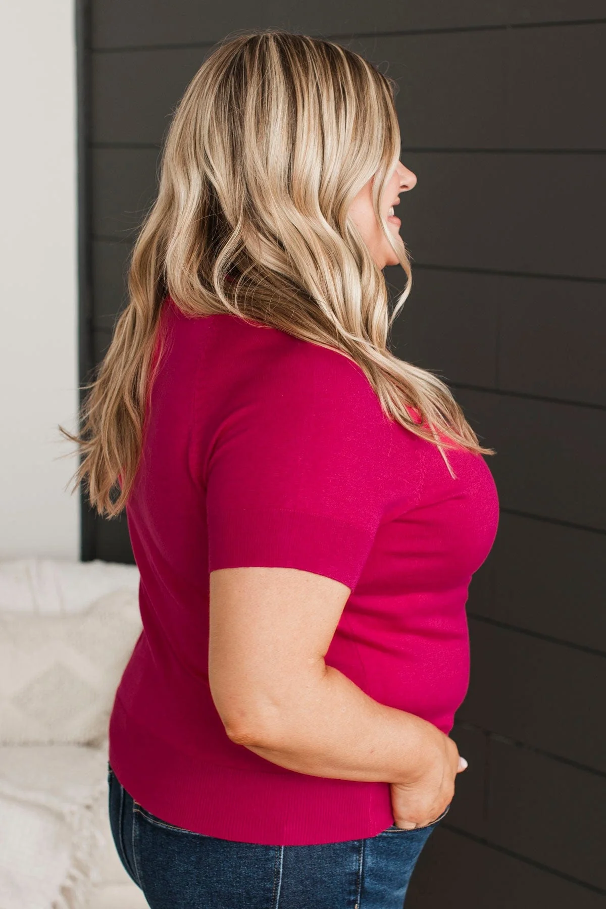 Call The Shots Knit Top- Deep Fuchsia - Image 9