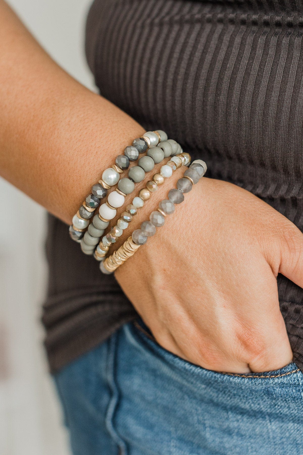 Call You Mine Beaded Bracelet Set- Grey - Image 2
