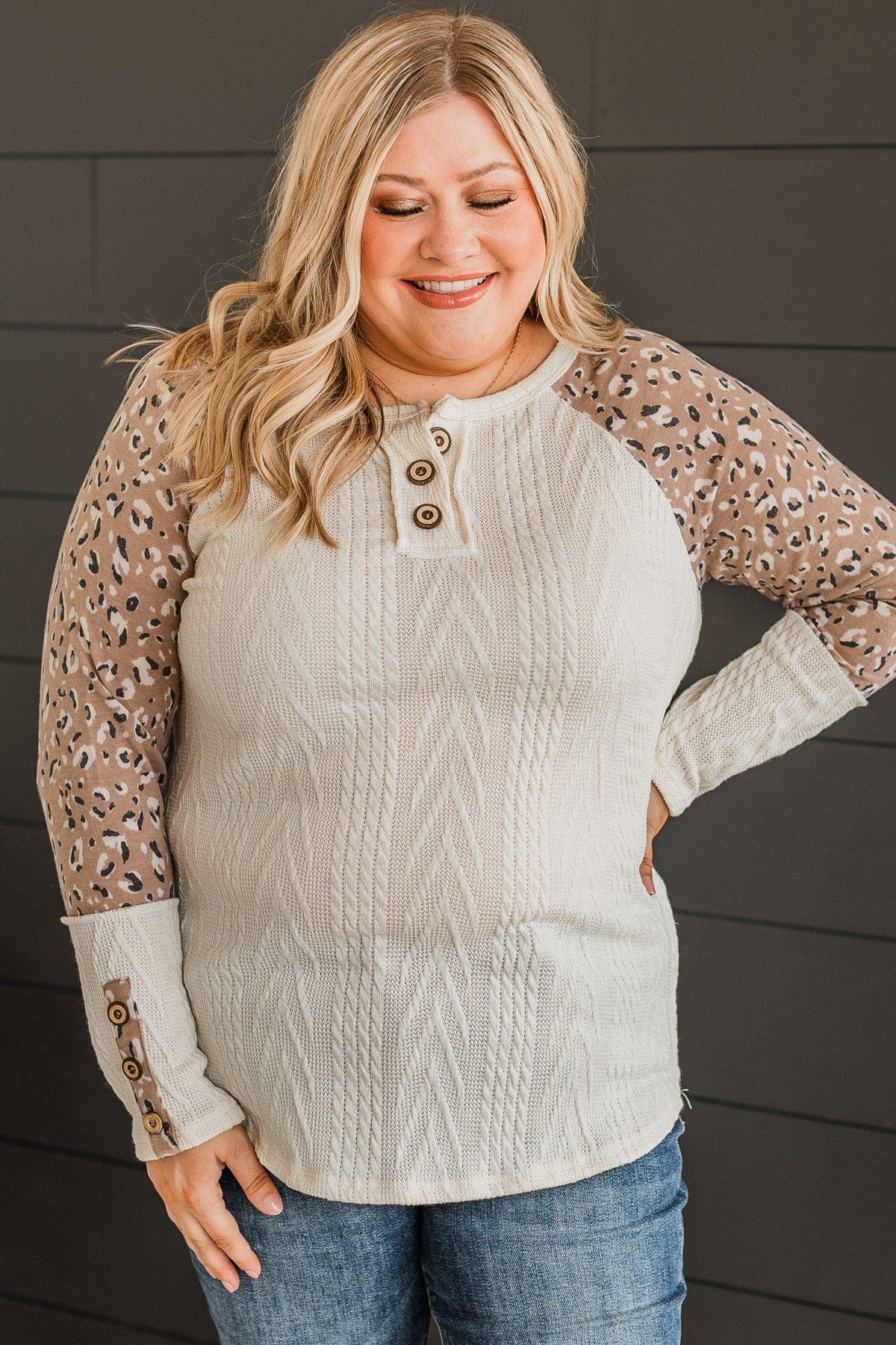 Call Your Shot Knit Top- Ivory & Mocha - Image 3