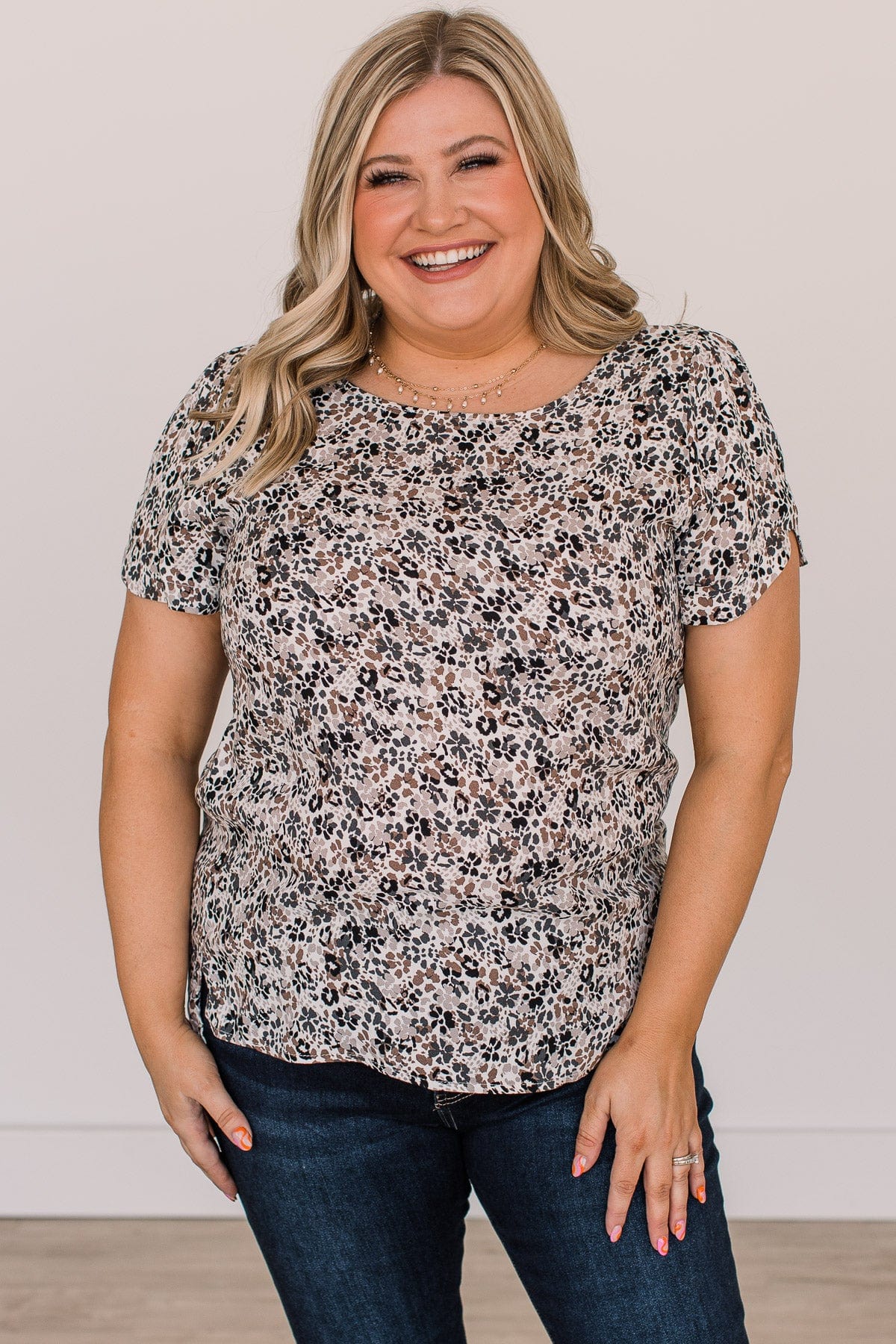 Calling For You Printed Top- Ivory, Charcoal, & Mocha - Image 2