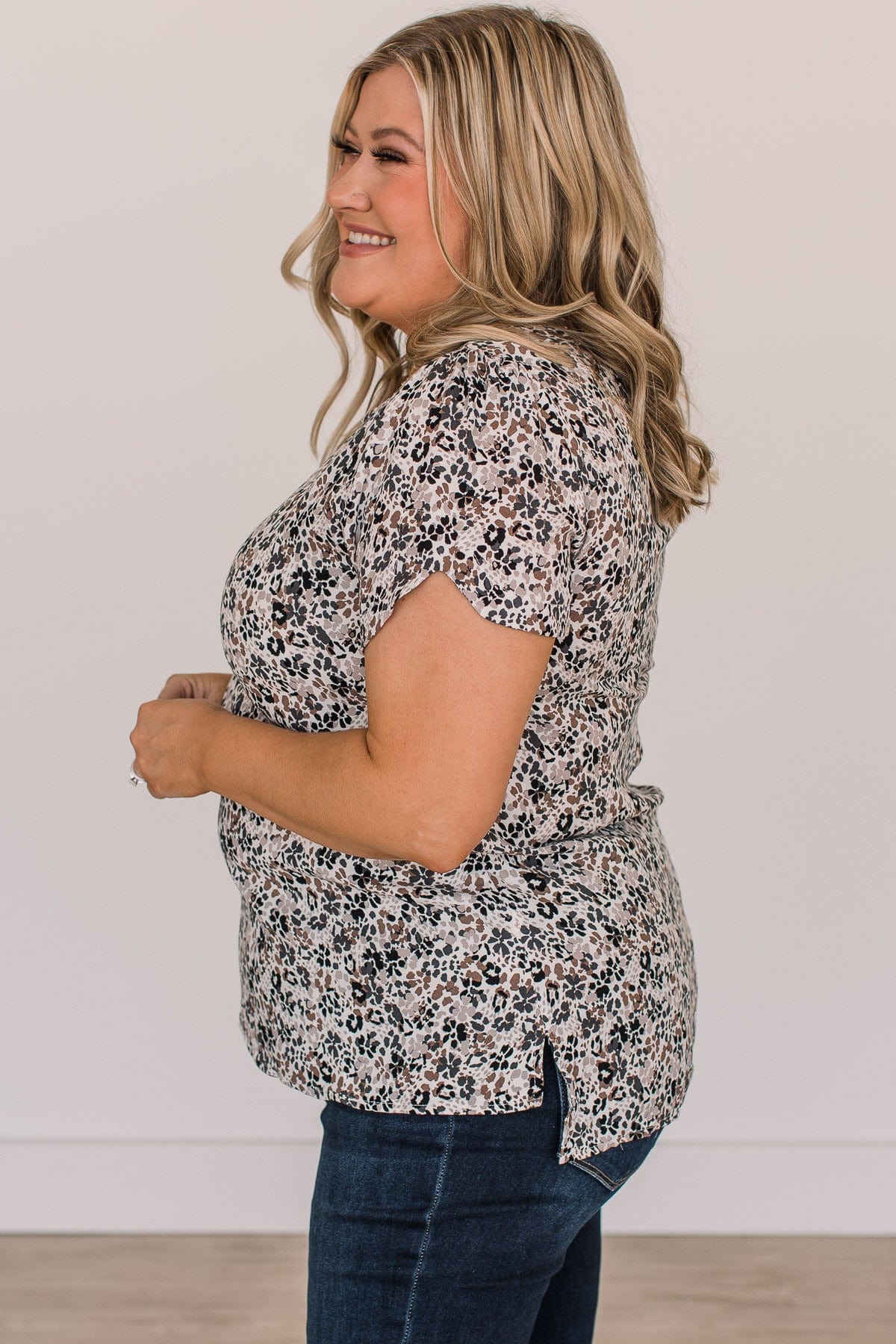 Calling For You Printed Top- Ivory, Charcoal, & Mocha - Image 5