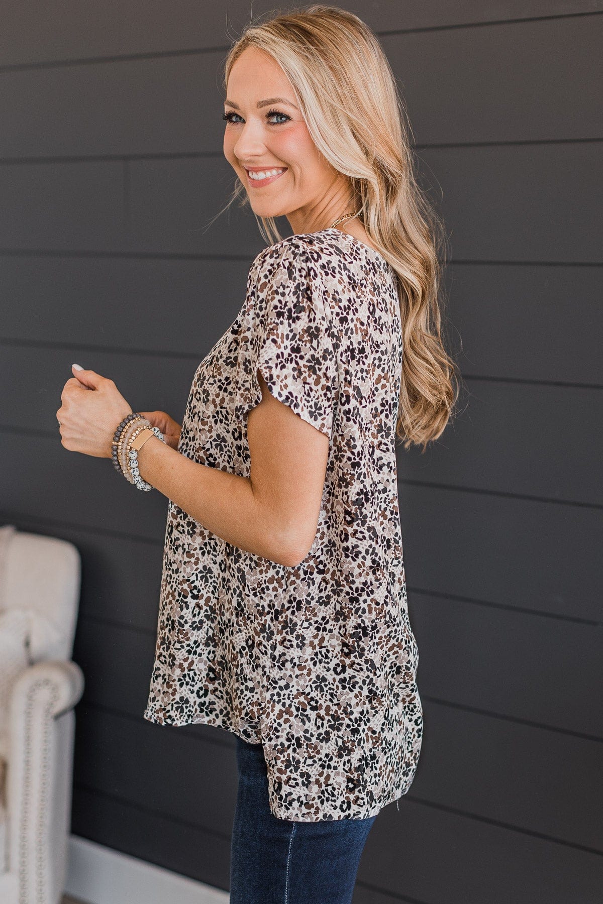 Calling For You Printed Top- Ivory, Charcoal, & Mocha - Image 6