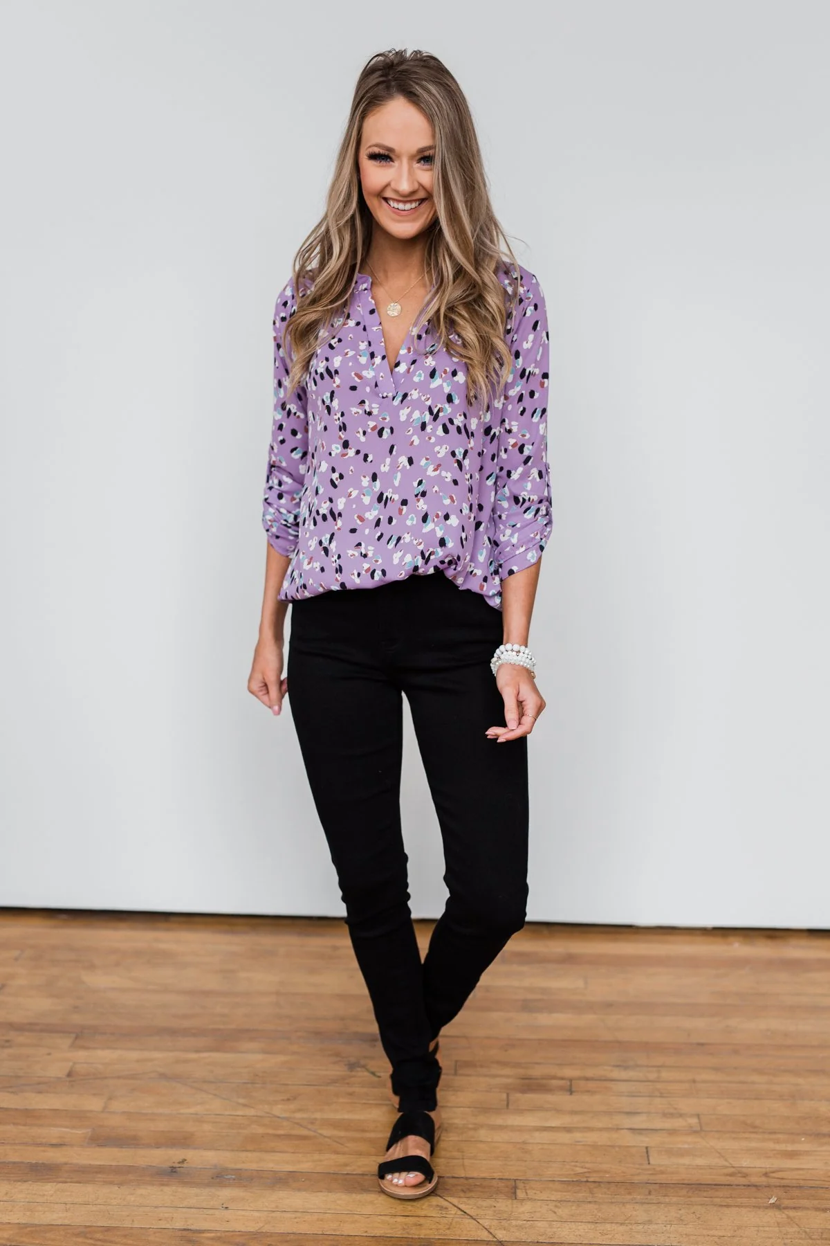 Calling Out To You Printed Blouse- Purple - Image 4