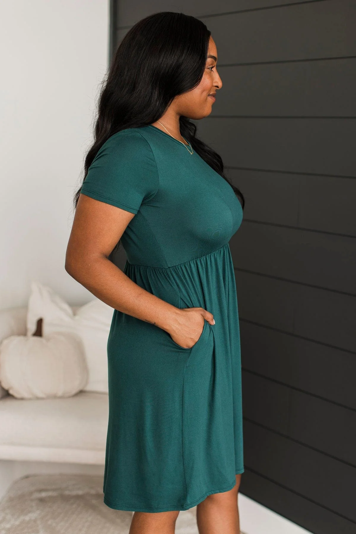 Calls For A Celebration Short Sleeve Dress- Hunter Green - Image 6