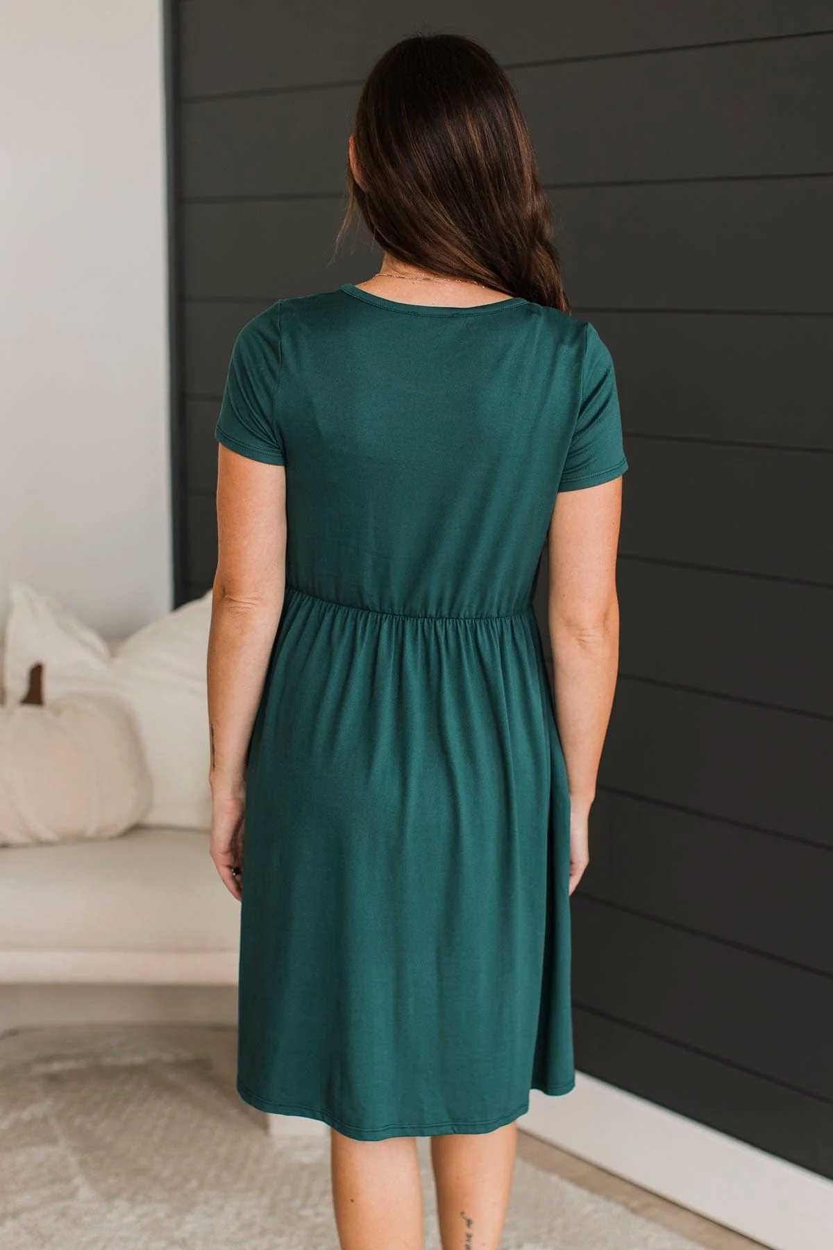 Calls For A Celebration Short Sleeve Dress- Hunter Green - Image 7
