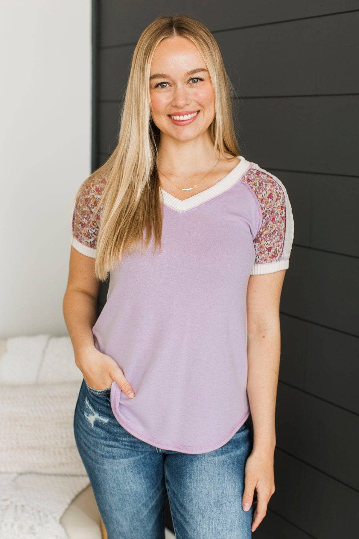 Came To Thrive Color Block Sleeve Top- Lilac - Image 2