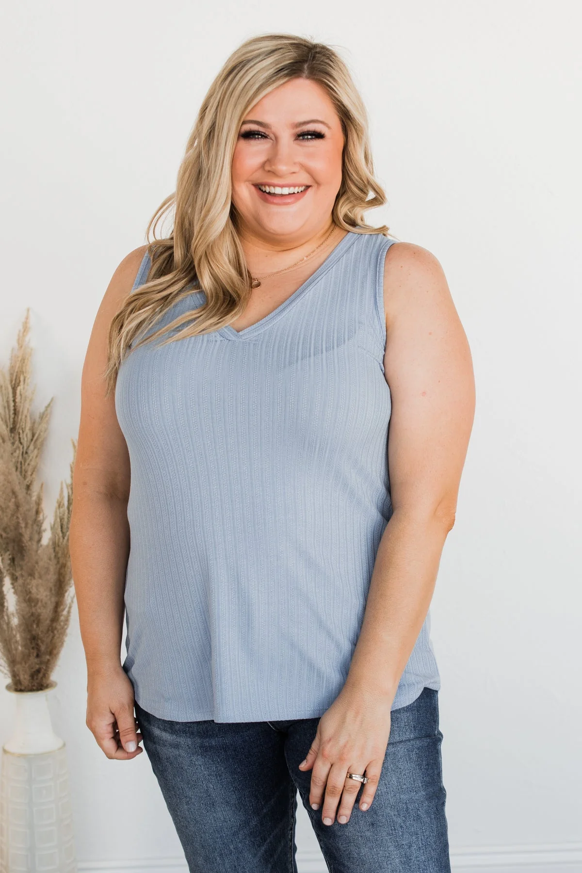 Came To Win V-Neck Tank- Denim Blue - Image 3
