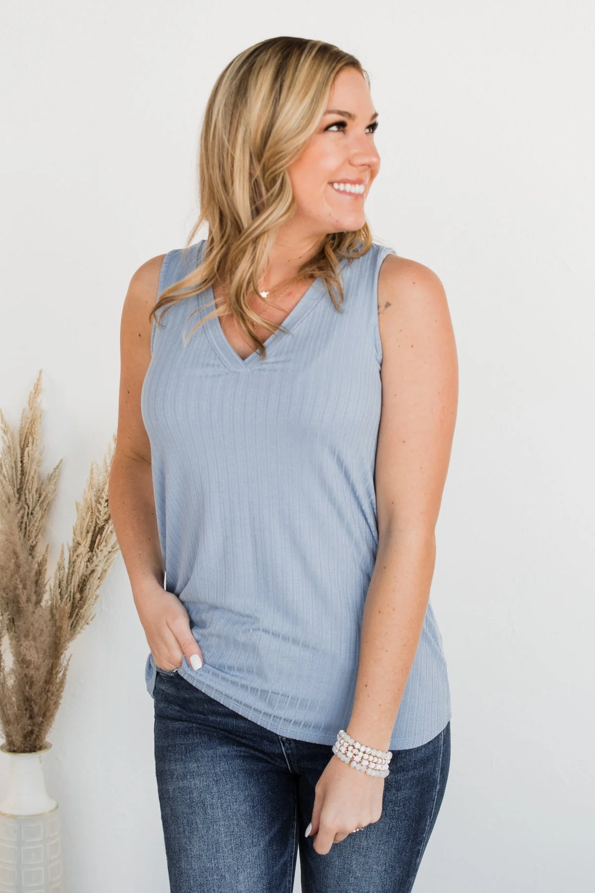 Came To Win V-Neck Tank- Denim Blue - Image 8