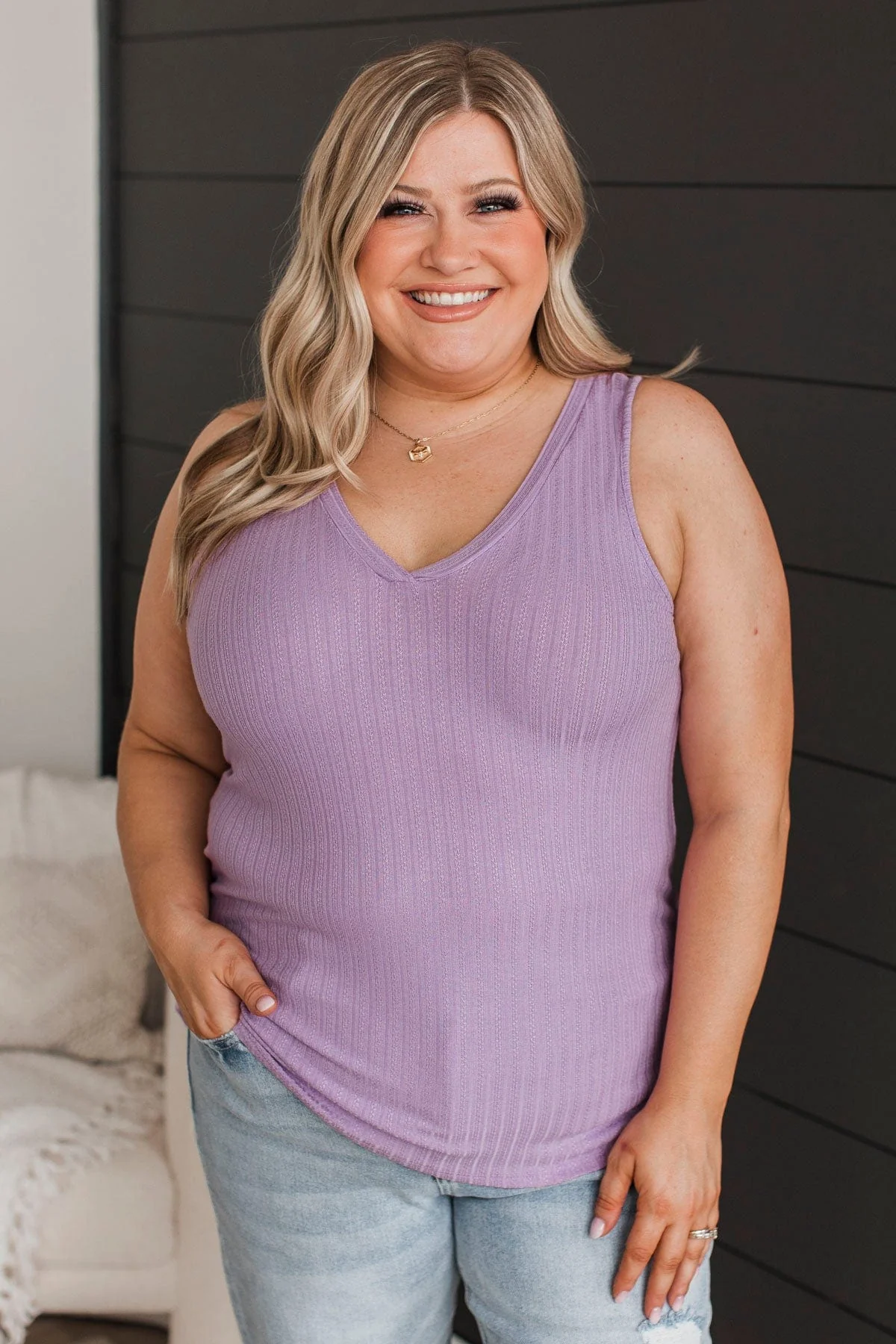 Came To Win V-Neck Tank- Lavender - Image 2