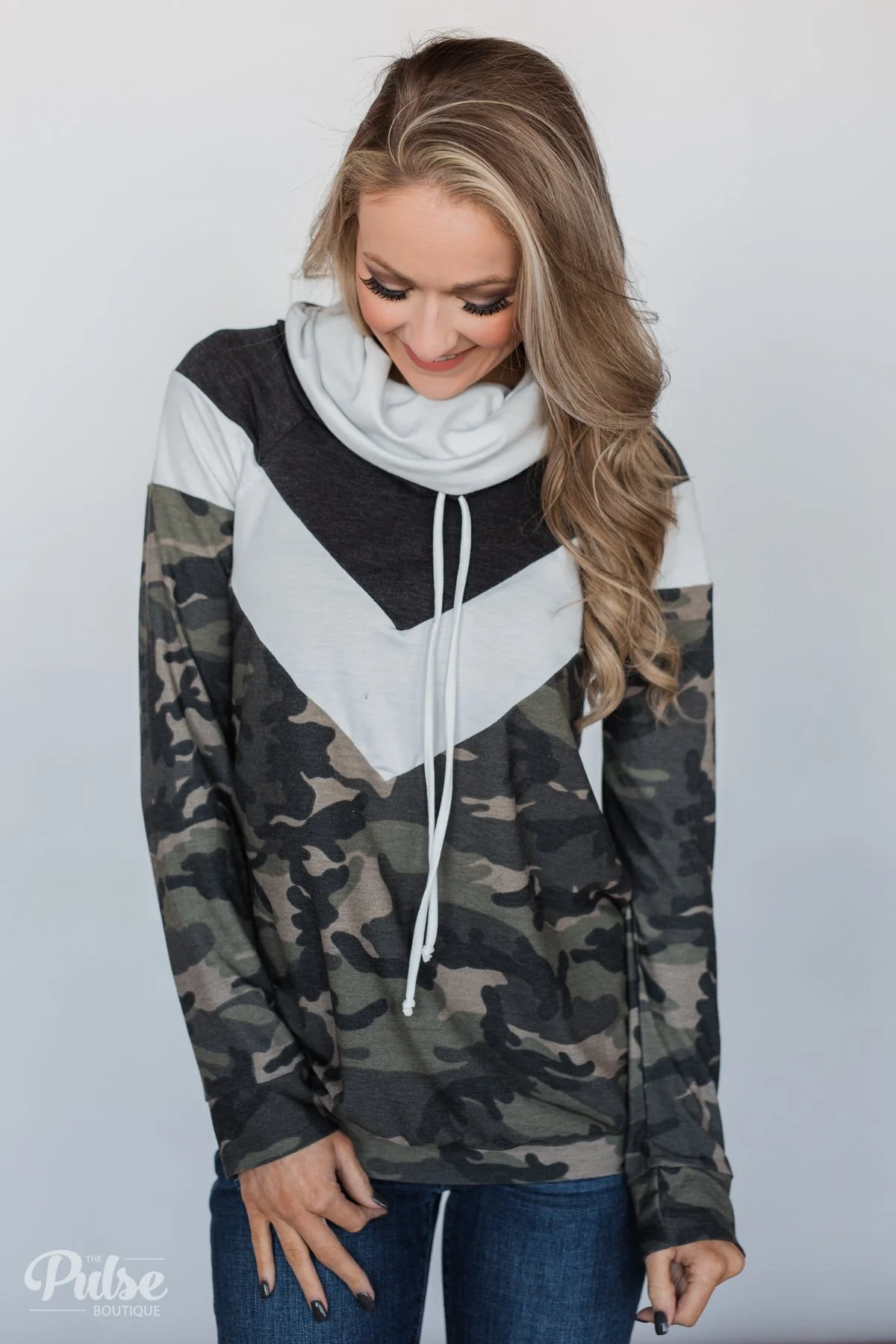 Camo Chevron Cowl Neck Top - Image 7