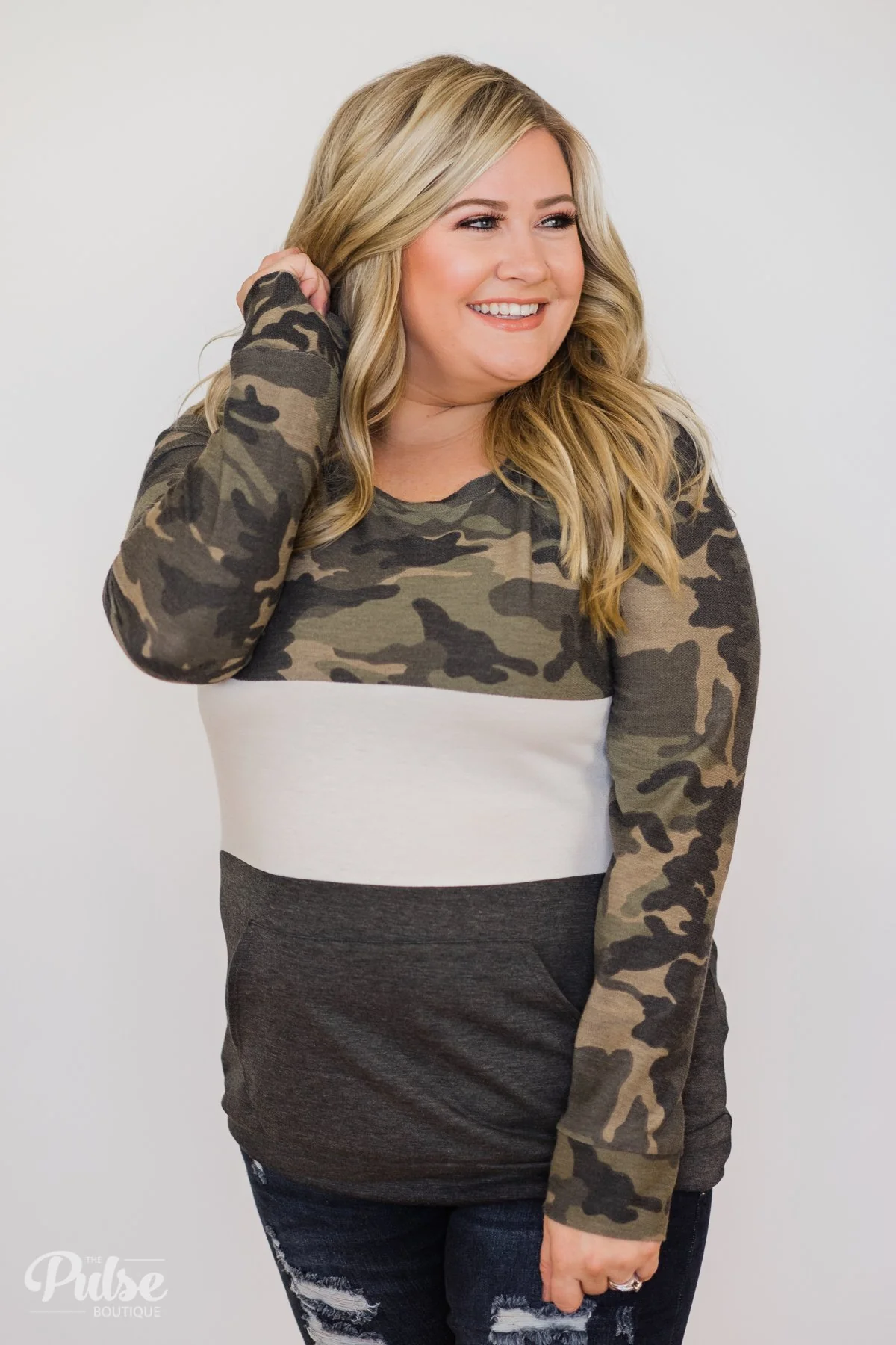 Camo Color Block Pullover Top - Image 2