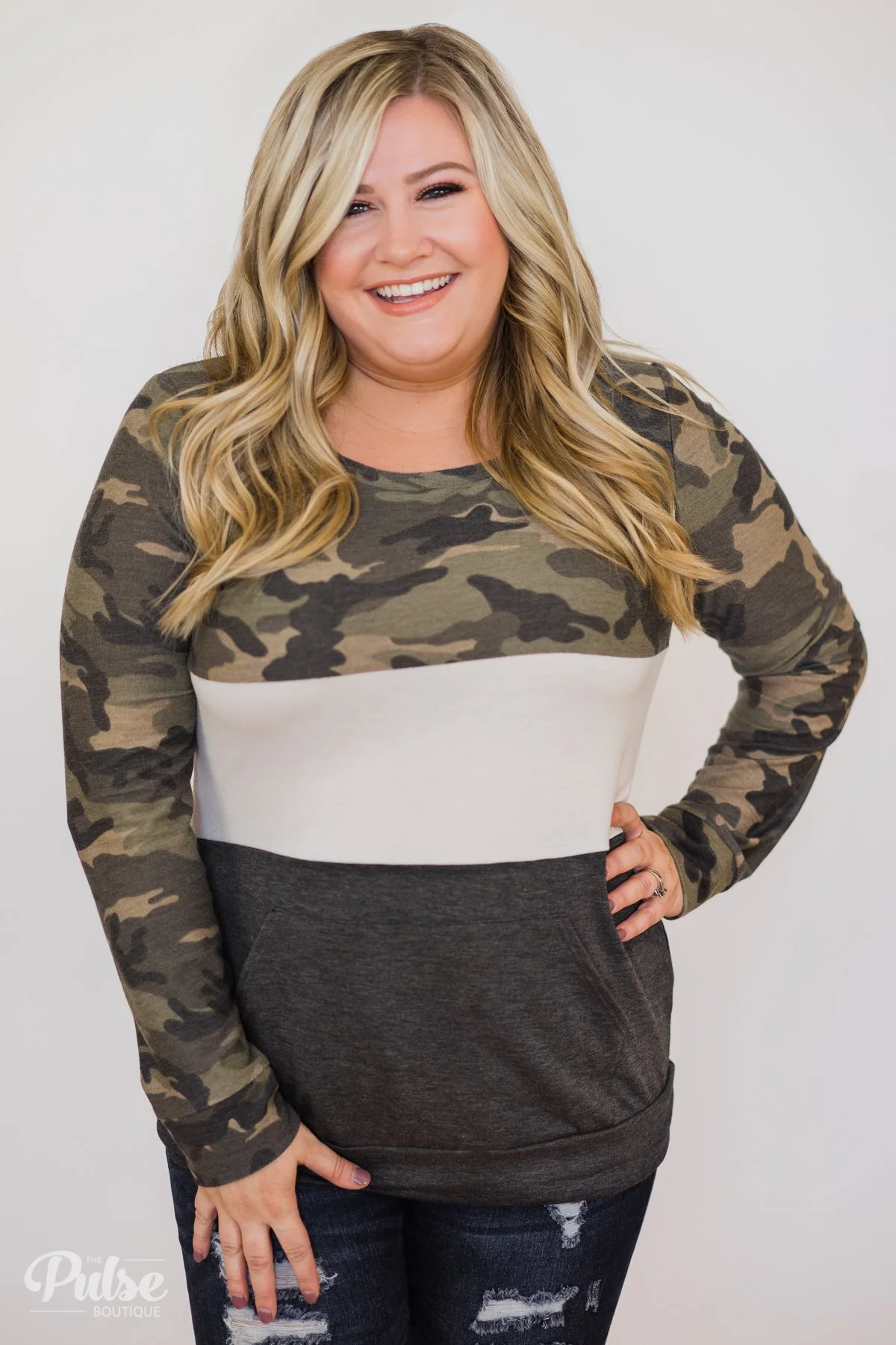 Camo Color Block Pullover Top - Image 9