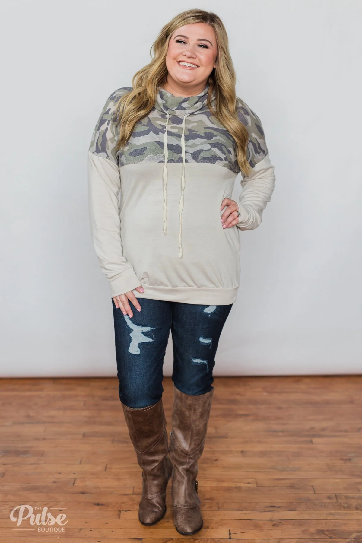 Risk I Will Take Camo Cowl Neck- Beige - Image 4