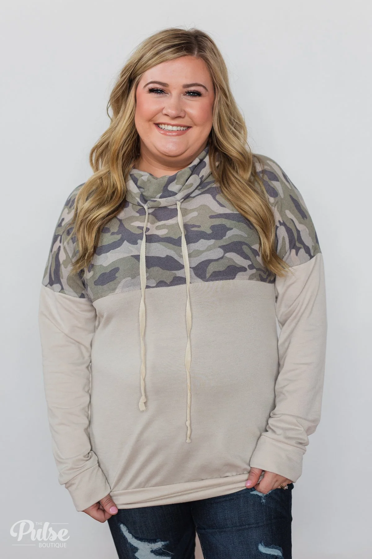 Risk I Will Take Camo Cowl Neck- Beige - Image 9