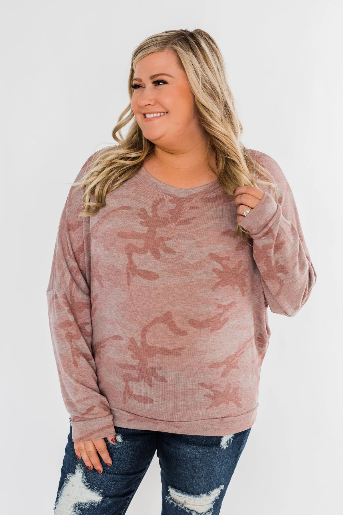 Camo Crew Neck Top- Pink & Grey - Image 2
