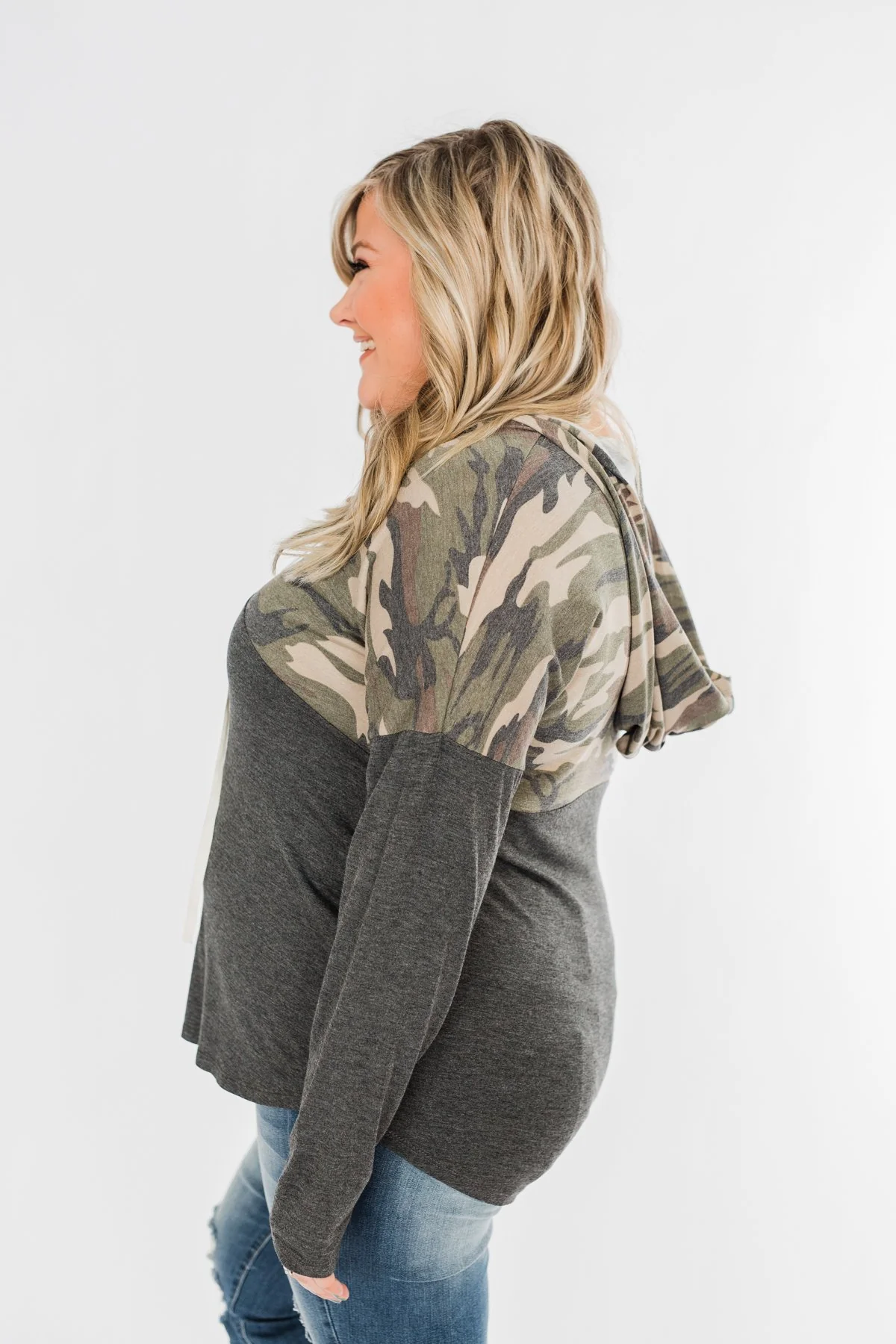 Camo Cutie Lace Up Hoodie- Charcoal & Ivory - Image 9