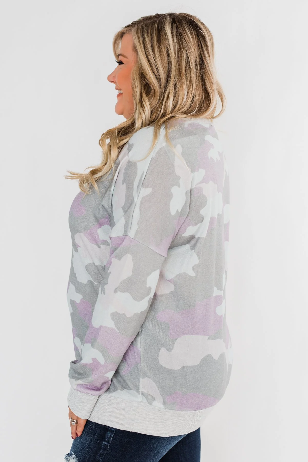 Camo Print Long Sleeve Top- Purple - Image 7