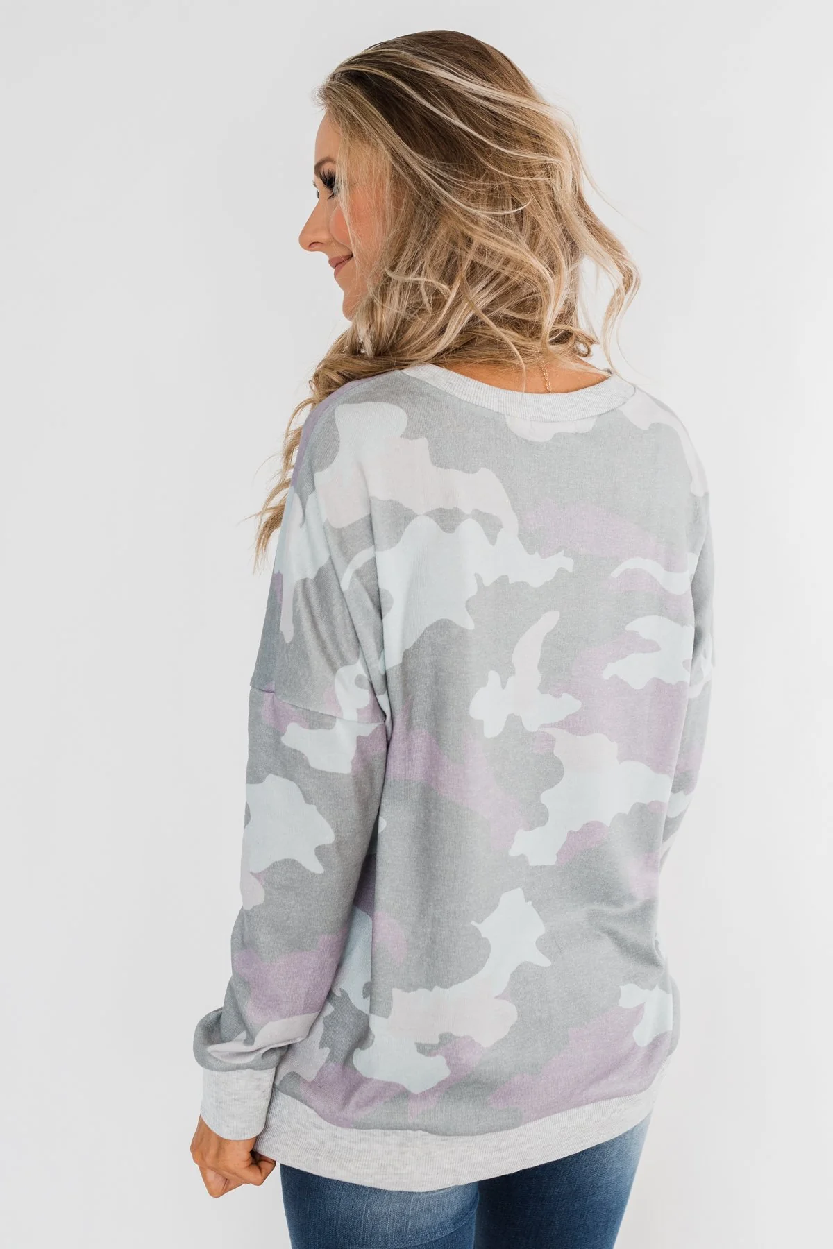Camo Print Long Sleeve Top- Purple - Image 8