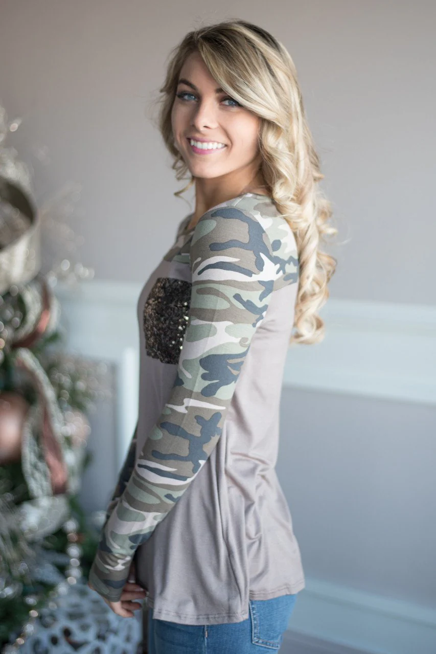 Camo Sparkle Top ~ Mocha - Image 4