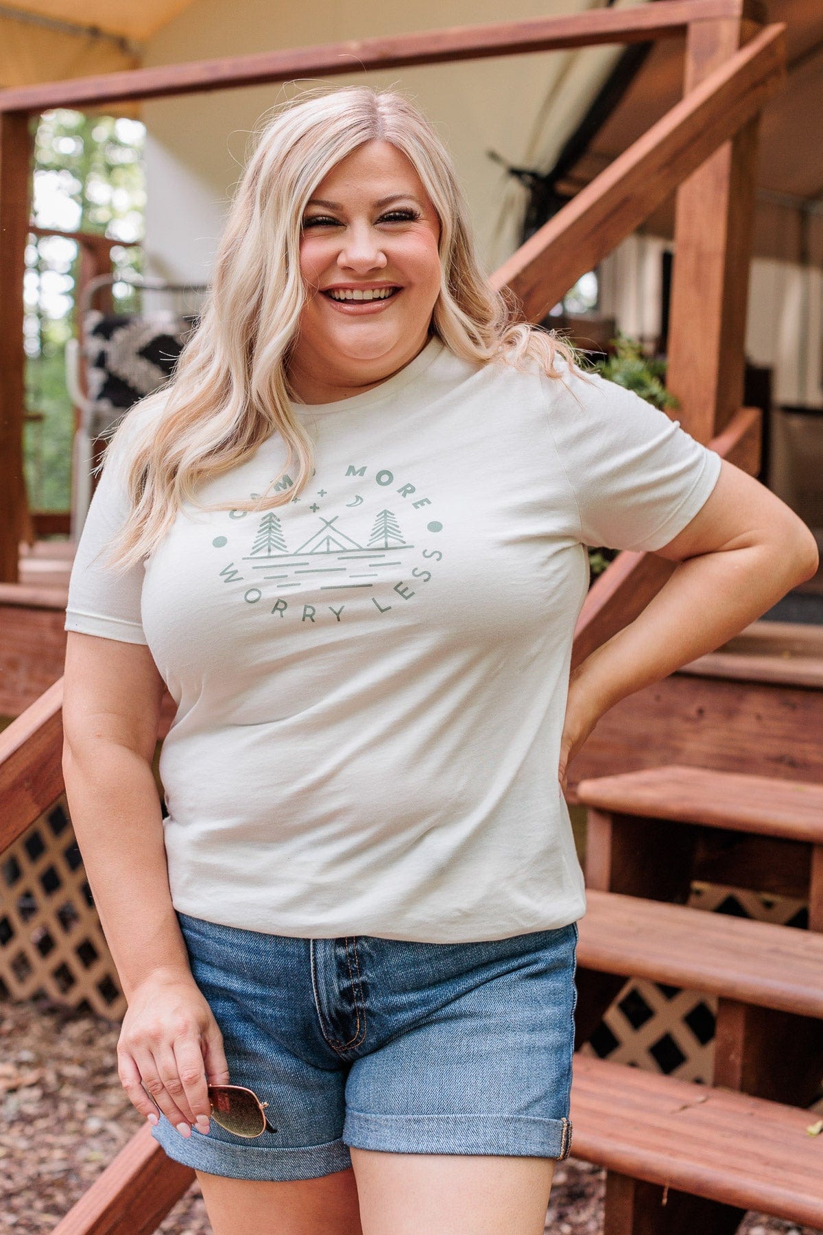 "Camp More, Worry Less" Graphic Tee- Cream - Image 4