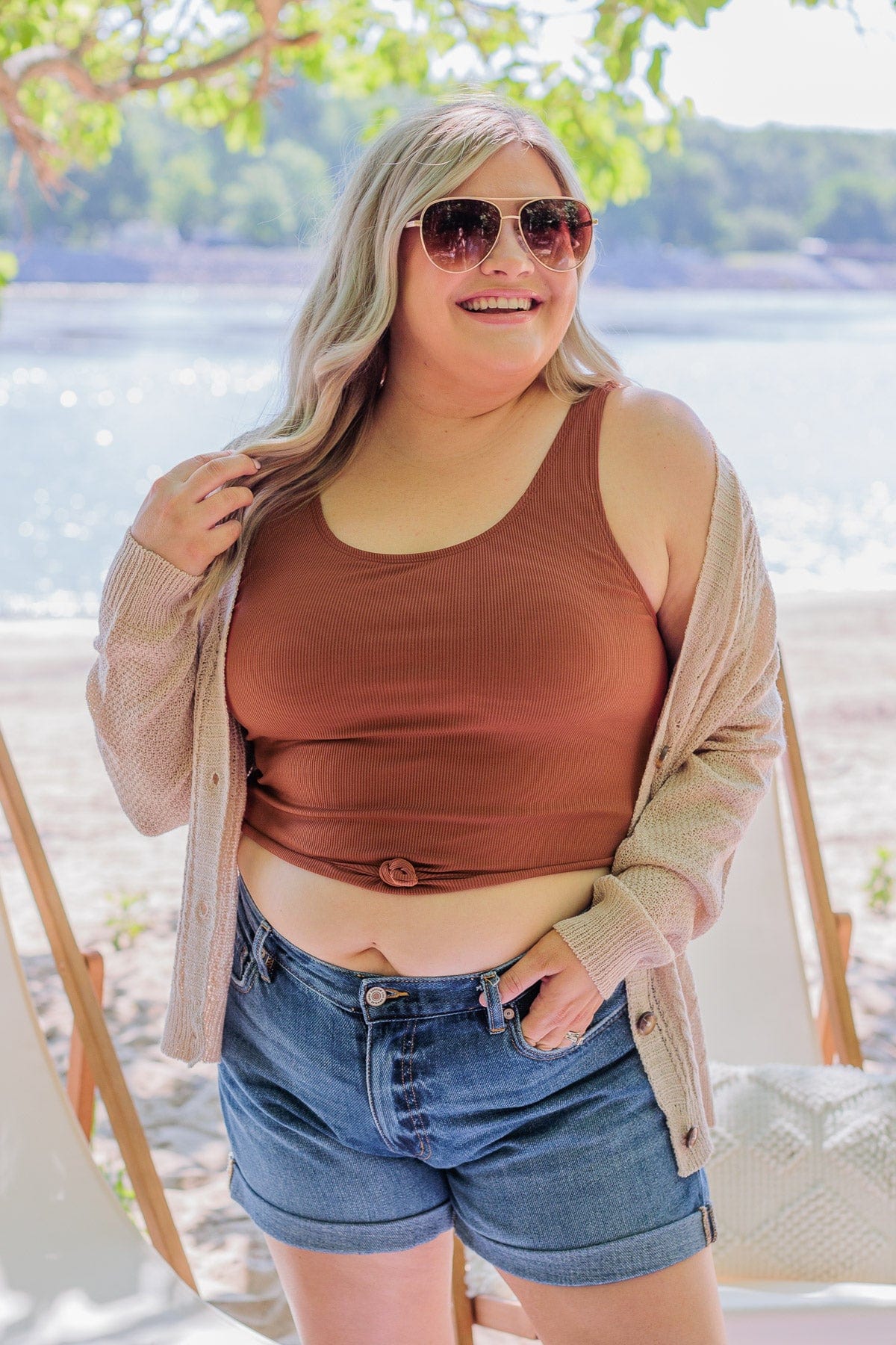 Campfire Cuddles Knit Button Cardigan- Beige - Image 8