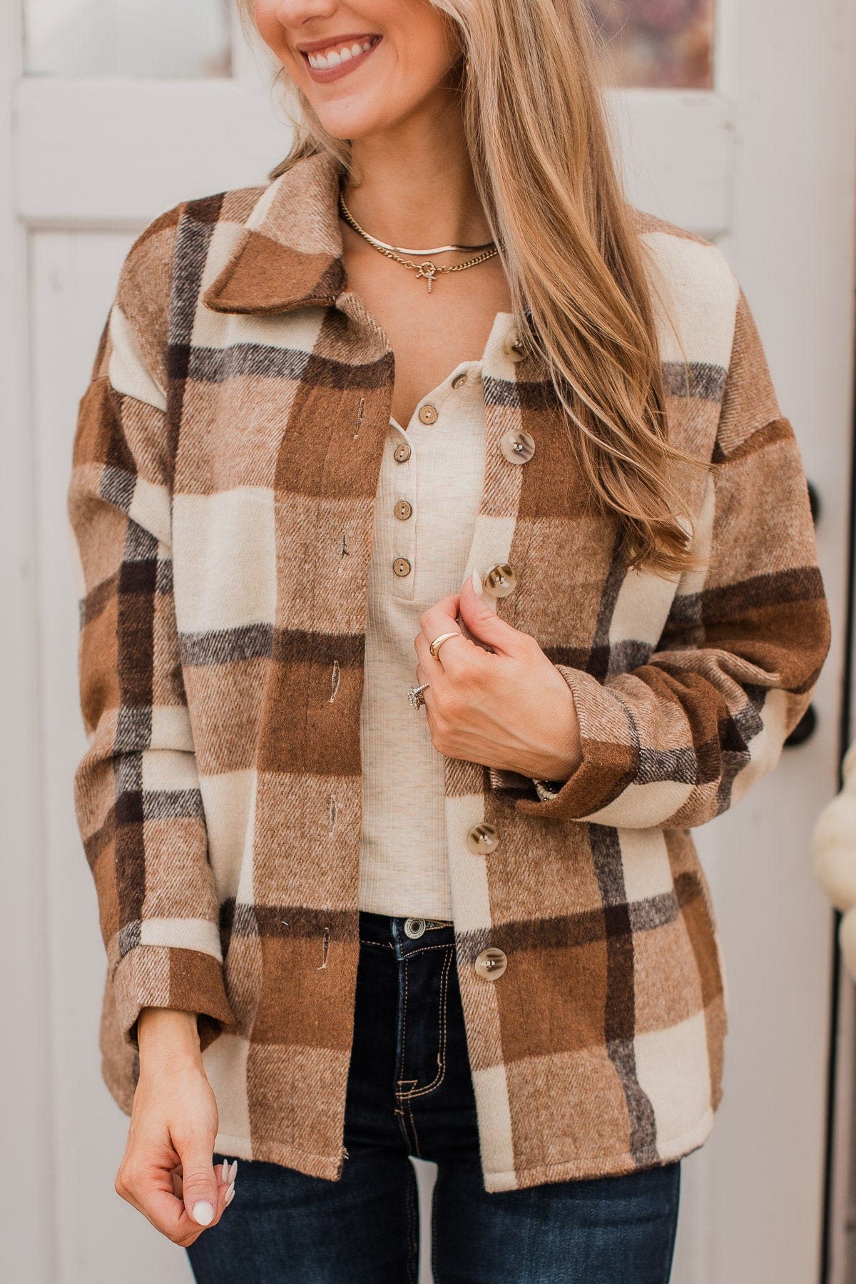 Campfire Nights Plaid Jacket- Brown & Cream - Image 3