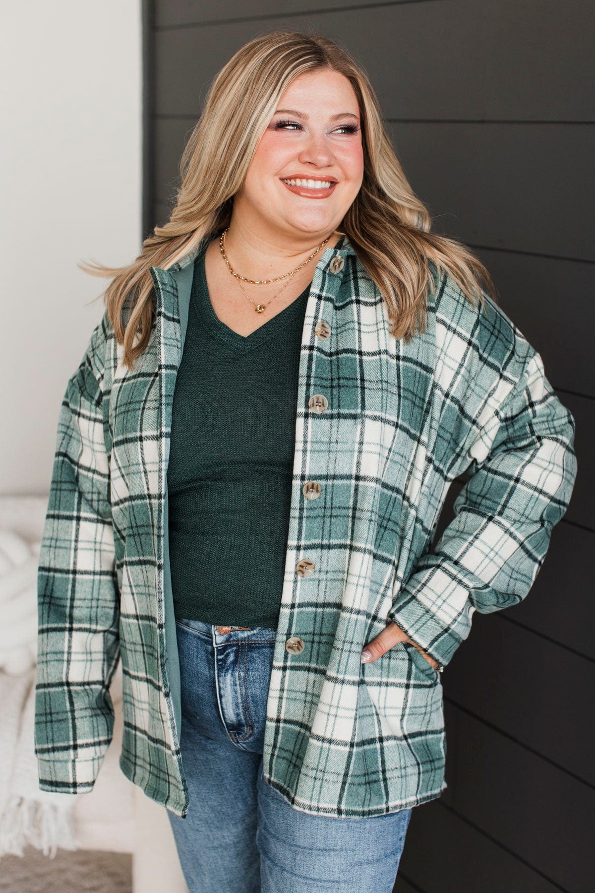 Campfire Nights Plaid Jacket- Dusty Teal