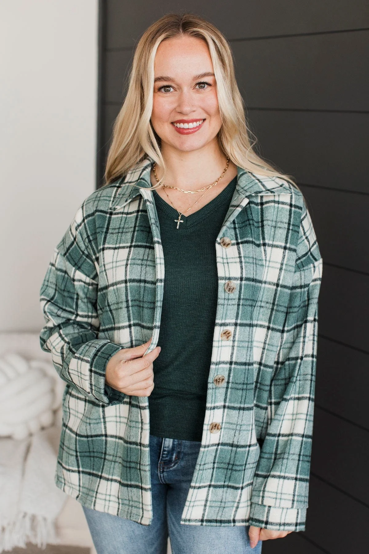 Campfire Nights Plaid Jacket- Dusty Teal - Image 2