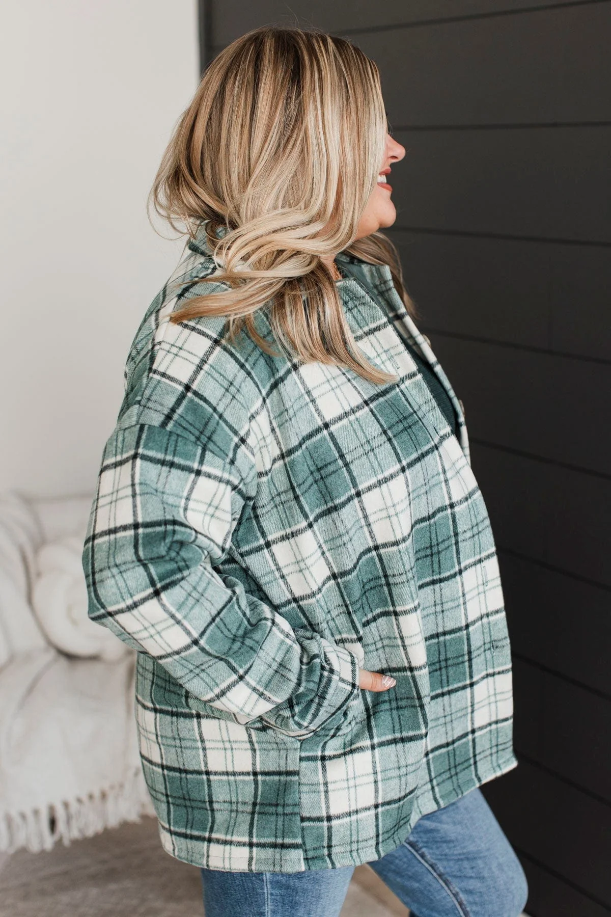 Campfire Nights Plaid Jacket- Dusty Teal - Image 5
