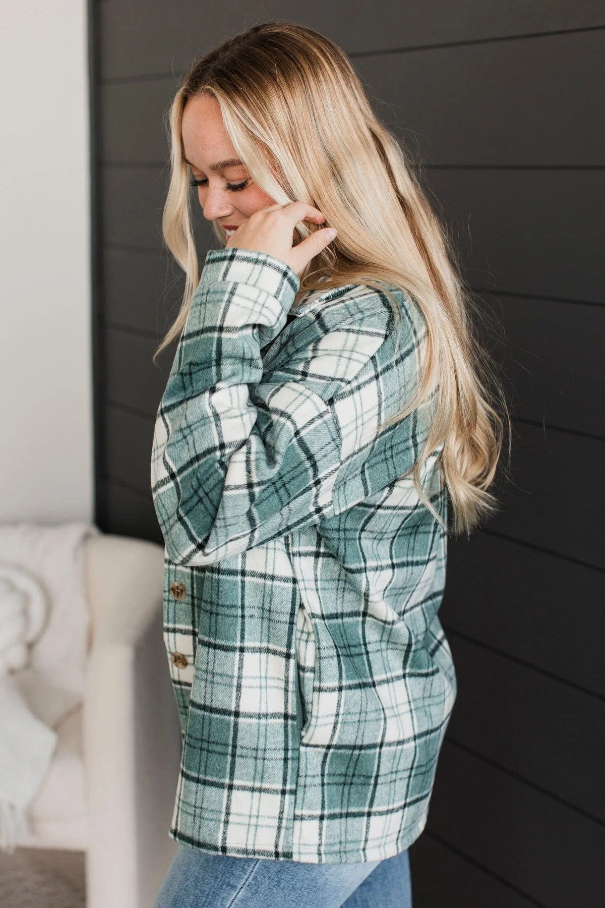 Campfire Nights Plaid Jacket- Dusty Teal - Image 6