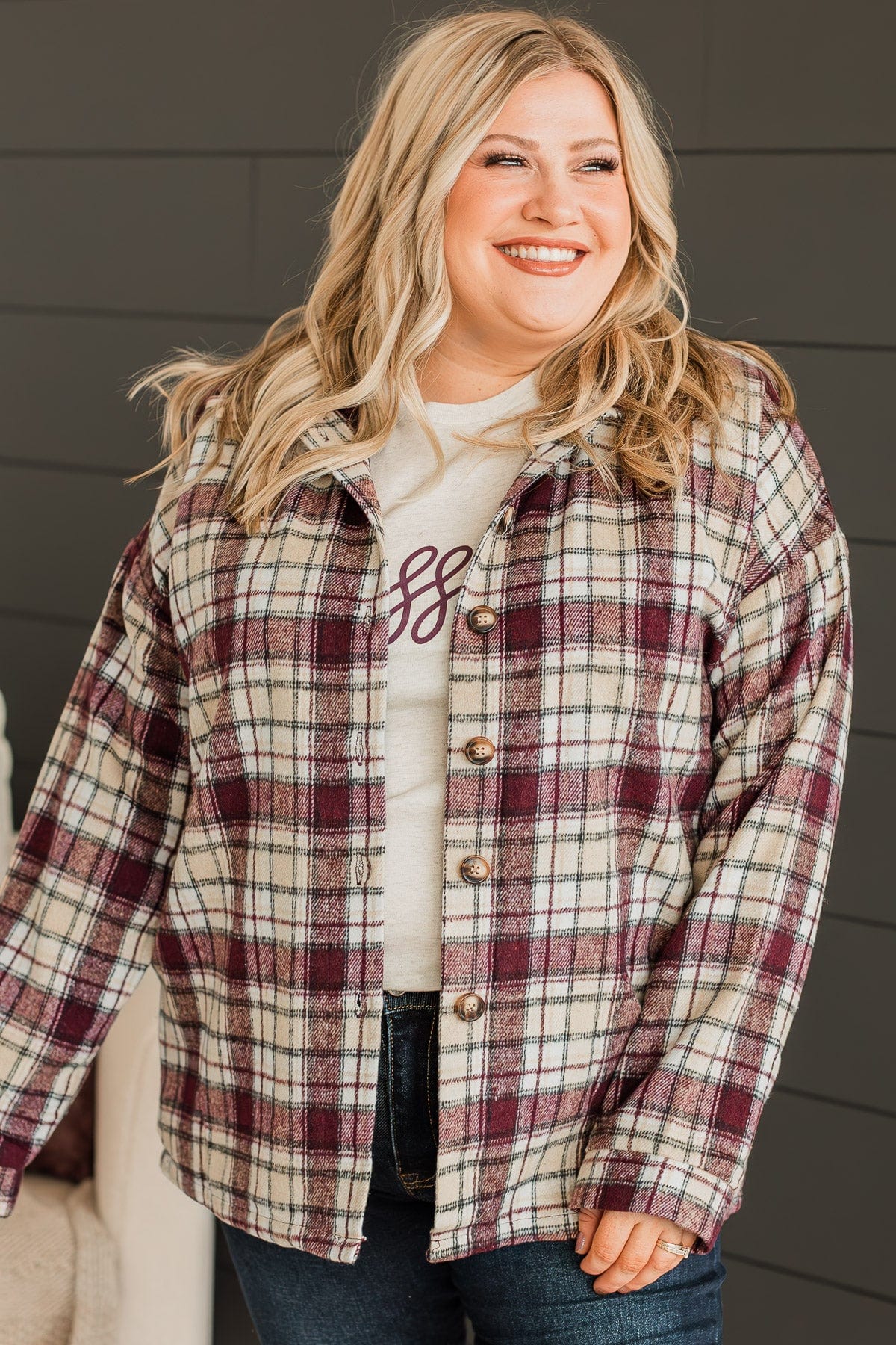 Campfire Nights Plaid Jacket- Plum & Beige - Image 6