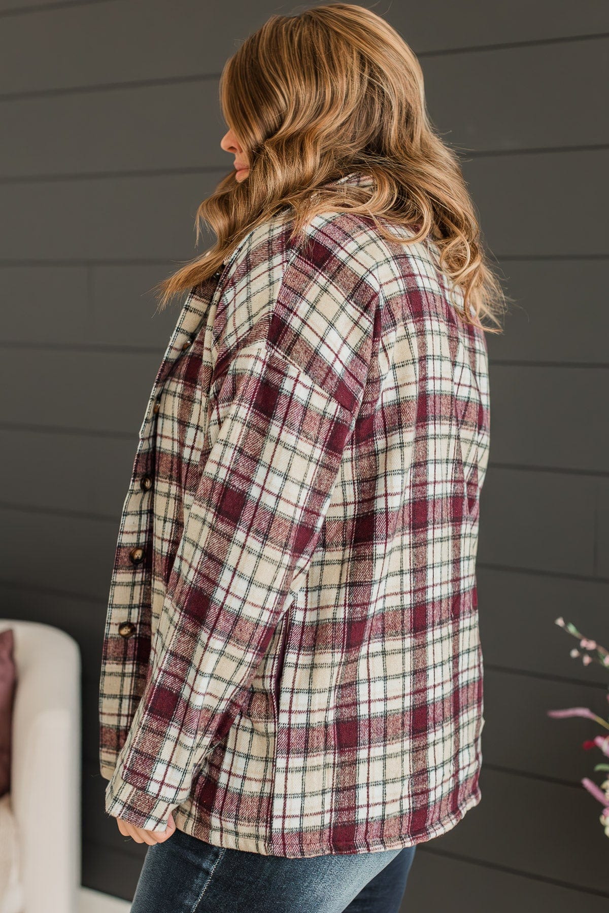 Campfire Nights Plaid Jacket- Plum & Beige - Image 7
