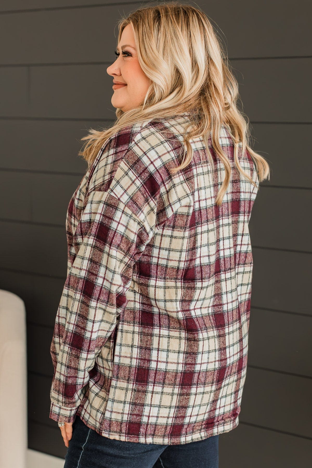 Campfire Nights Plaid Jacket- Plum & Beige - Image 9