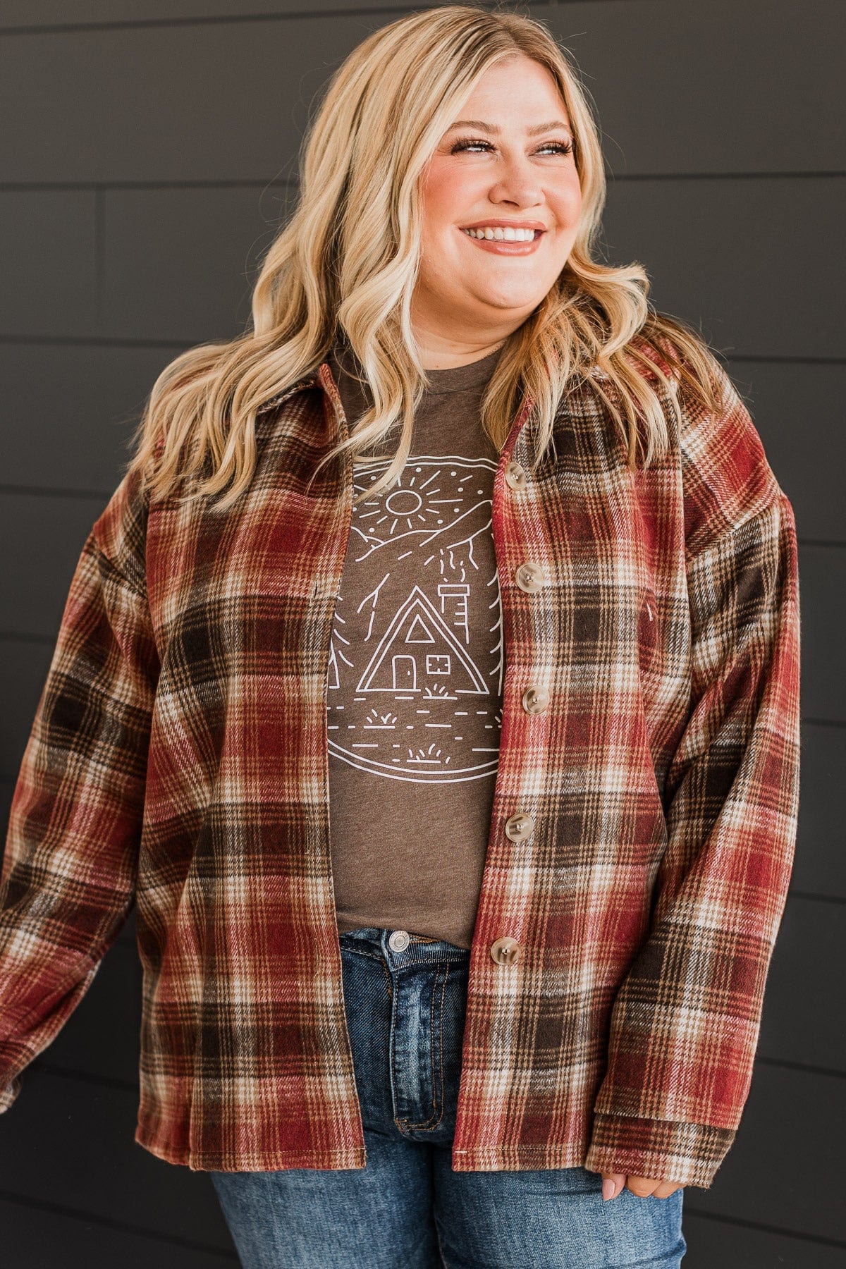 Campfire Nights Plaid Jacket- Red & Brown - Image 4