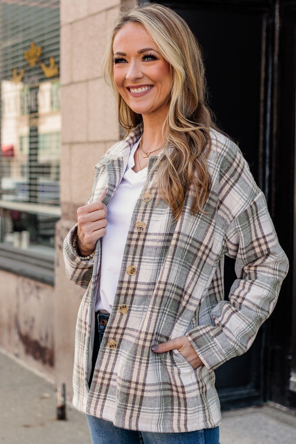 Campfire Nights Plaid Jacket- Sage - Image 14