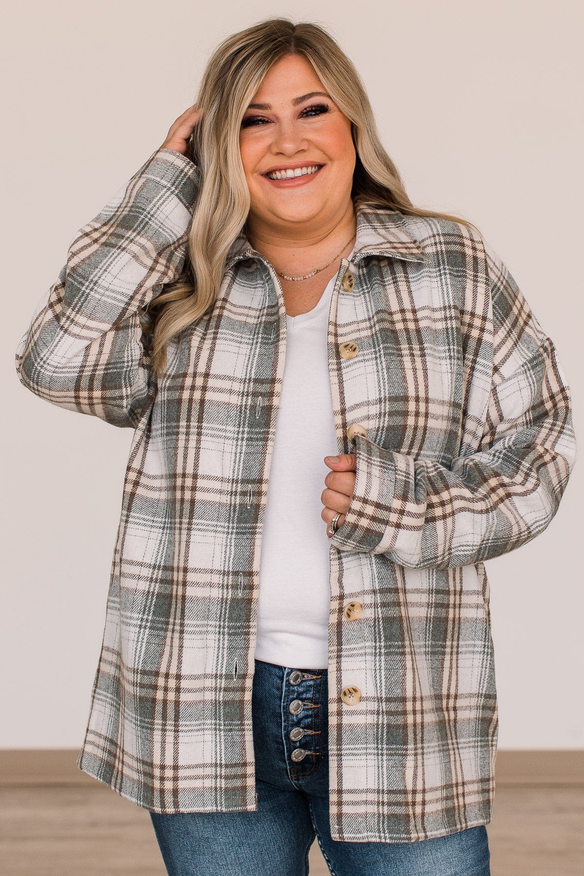 Campfire Nights Plaid Jacket- Sage - Image 6