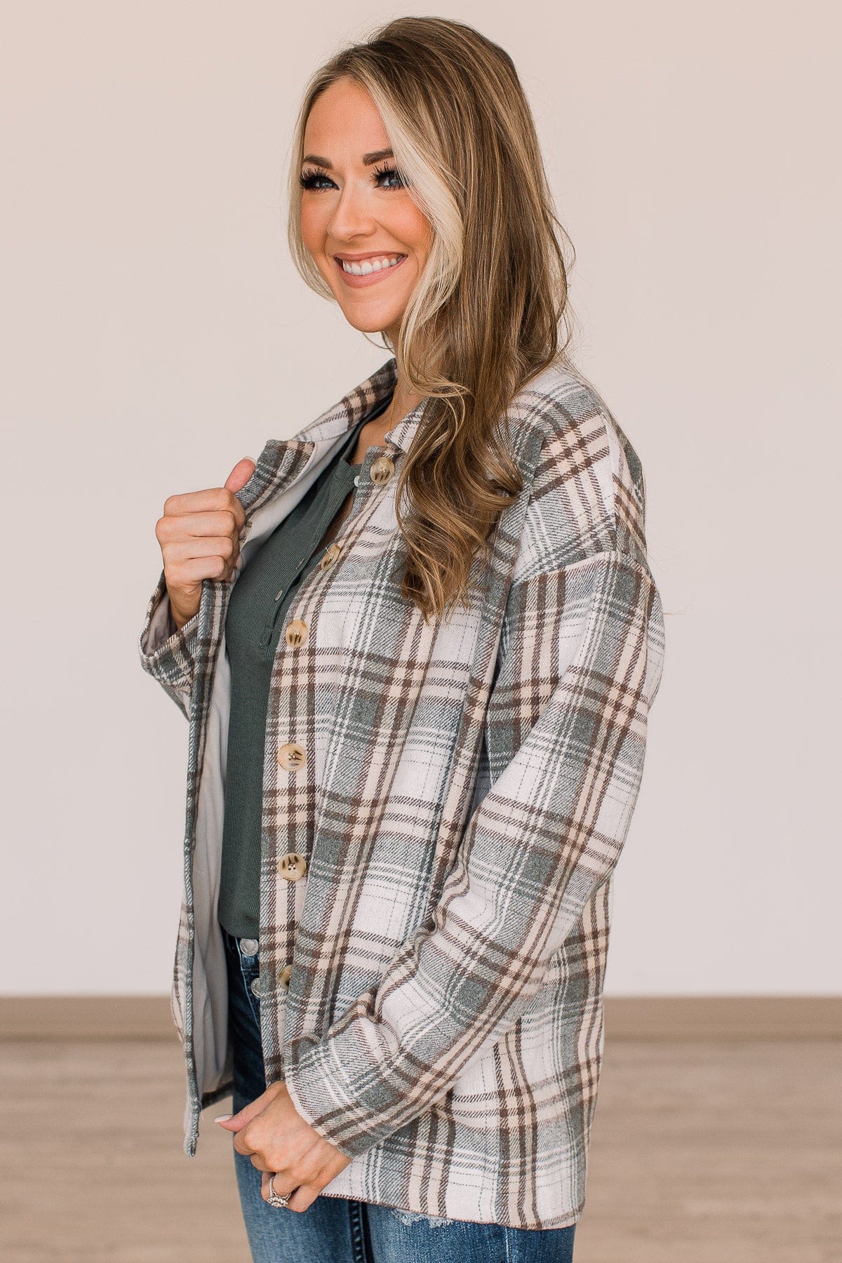 Campfire Nights Plaid Jacket- Sage - Image 7