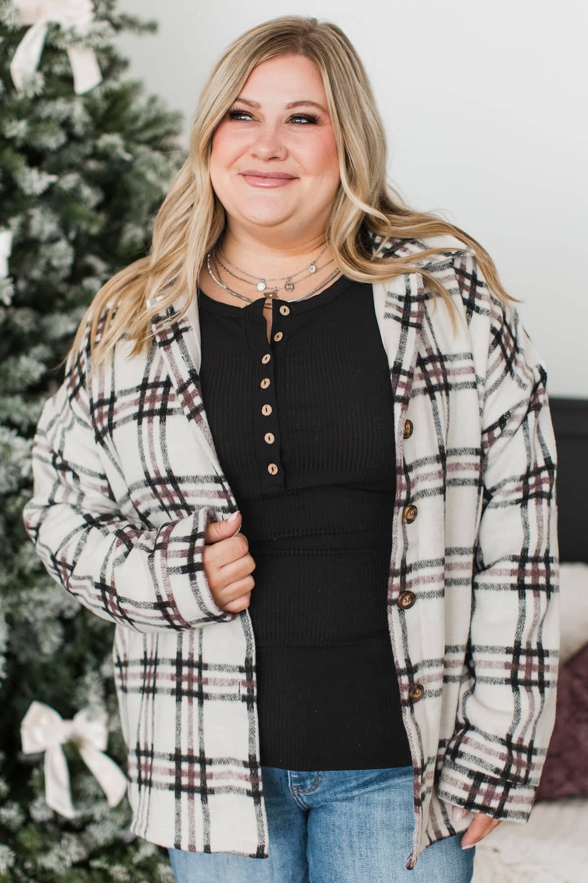 Campfire Nights Plaid Jacket- White & Black
