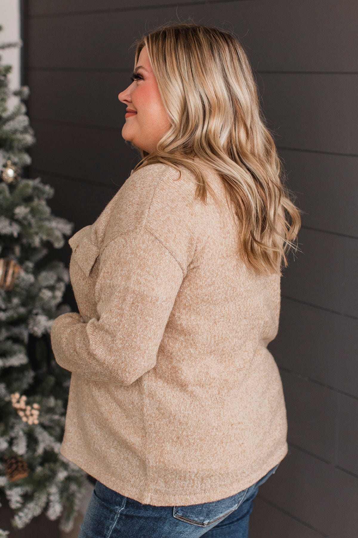 Candid Moments Knit Shirt Jacket- Beige - Image 5