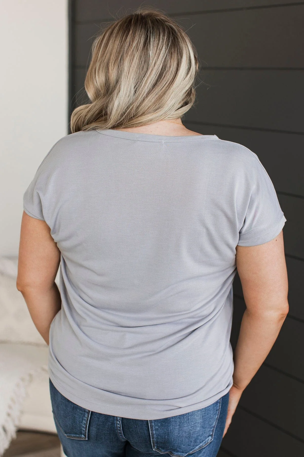 Can't Be Fooled V-Neck Top- Silver - Image 8
