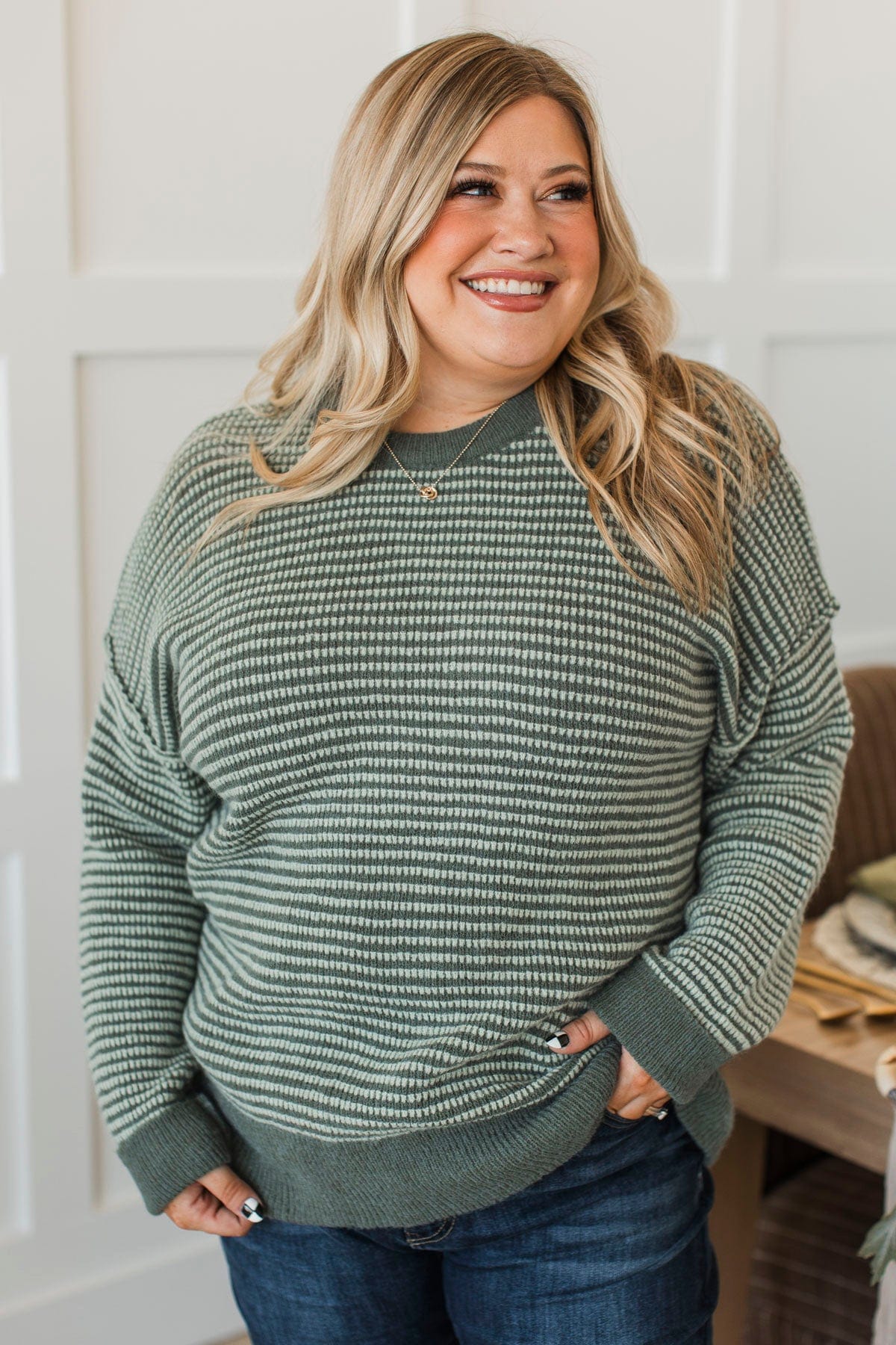 Can't Be Ignored Knit Sweater- Dark Sage - Image 2